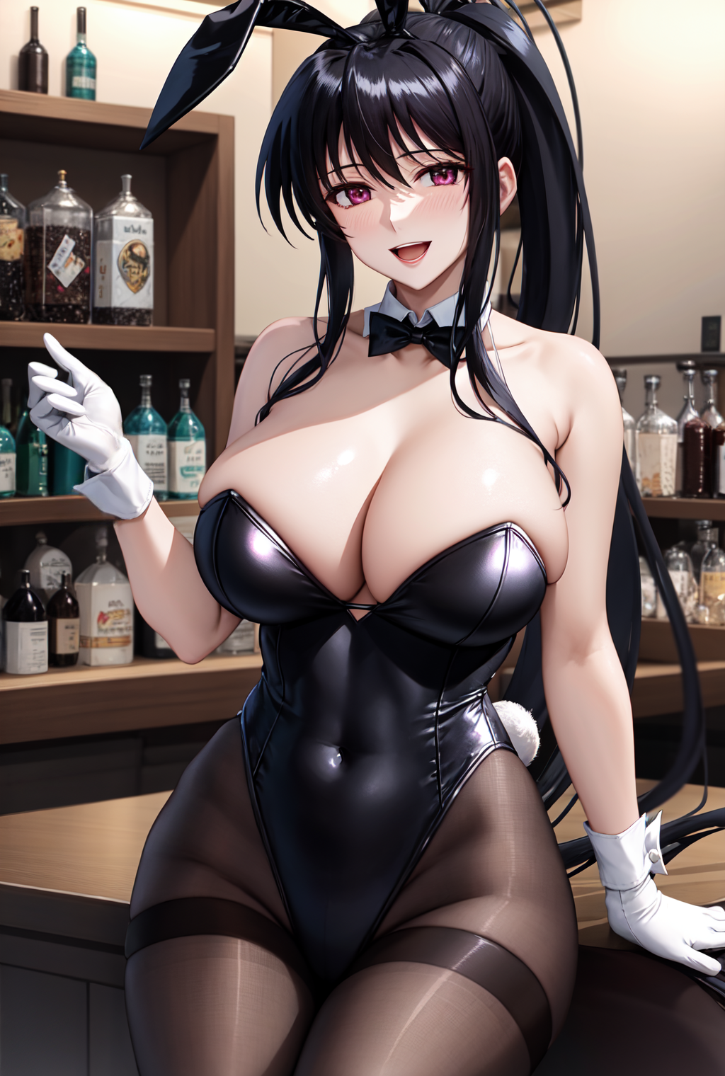 ai generated, akeno himejima, bunny ears, bunny girl, bunnysuit, female, female focus, female only, high school dxd, long hair, stable diffusion