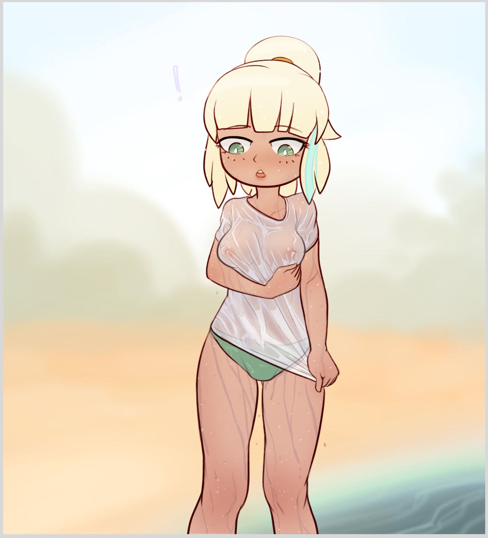 1girls, artist request, beach, blonde female, blonde hair, disney, disney channel, disney xd, female, jackie lynn thomas, nipples visible through clothing, sea, solo, solo female, star vs the forces of evil, tan-skinned female, wet clothes, white female