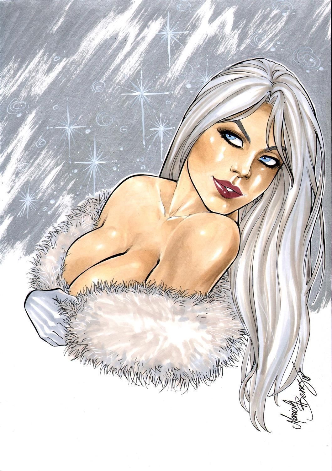 big_breasts blue_eyes breasts bust busty cleavage emma_frost mariah_benes marvel marvel_comics platinum_blonde_hair white_queen x-men