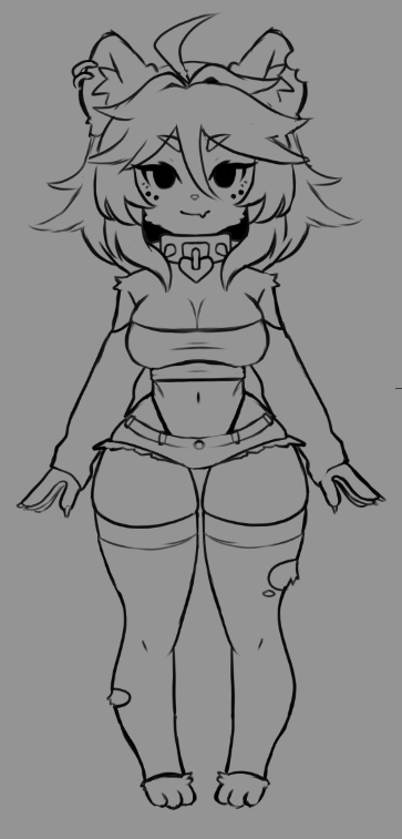 big_breasts chibi cute demon_girl fuamyero humanoid hyena spiked_collar tagme wip