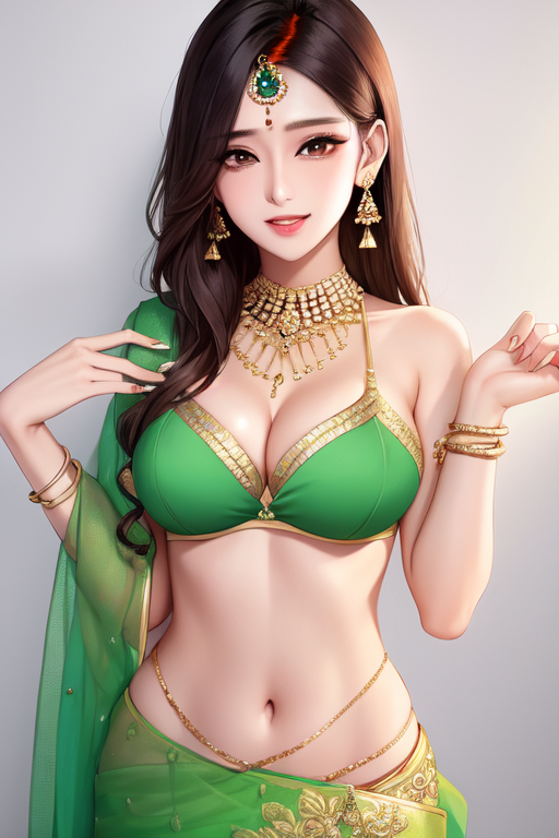 ai_generated bangle blouse cleavage indian indian_female jewelry light-skinned_female navel necklace saree sari sindoor slender_waist smile waist