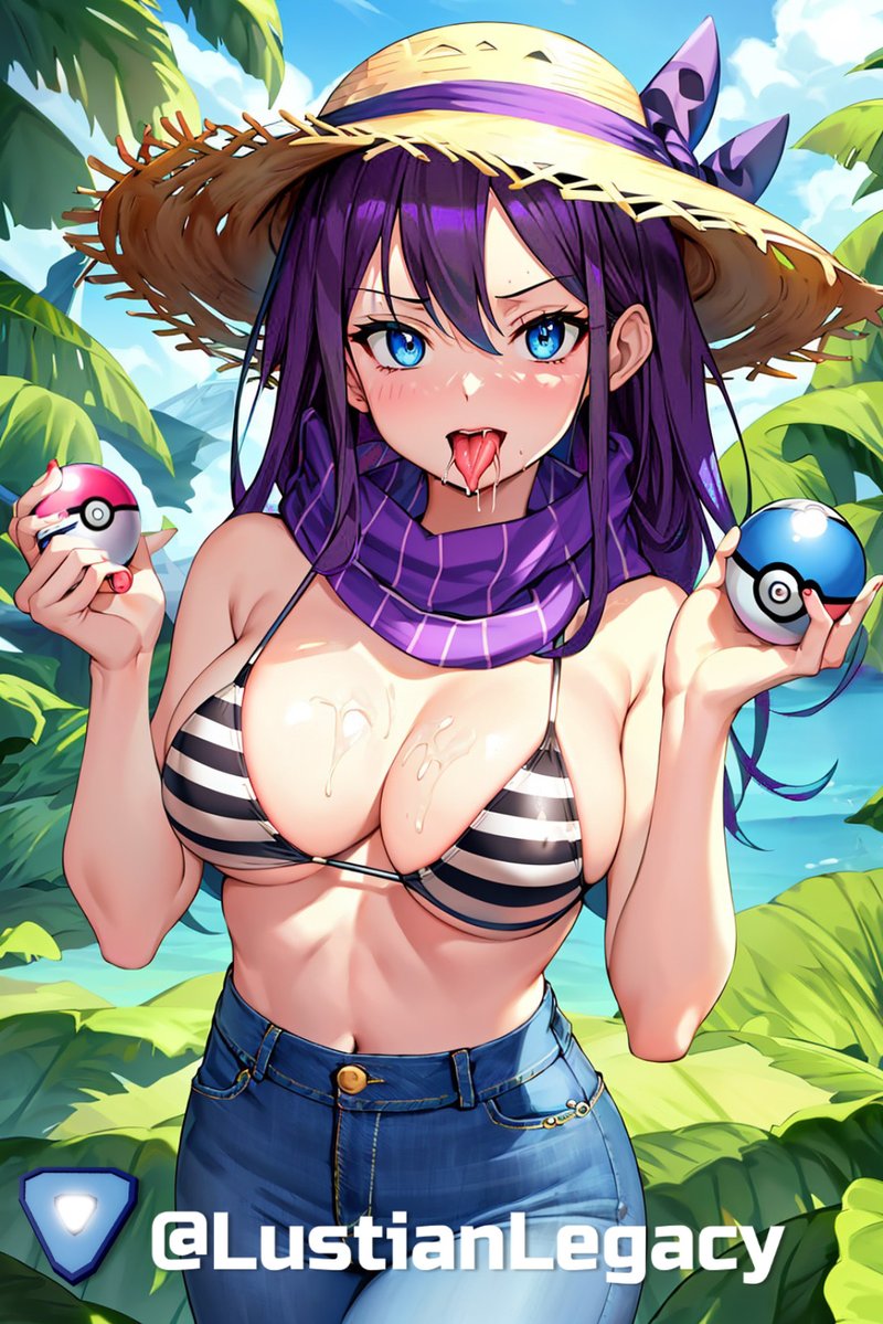 1girls ahe_gao ai_generated loomian_legacy lustian_legacy pokeball purple_hair roblox roblox_game source_request tagme tess_(loomian_legacy) tongue tongue_out