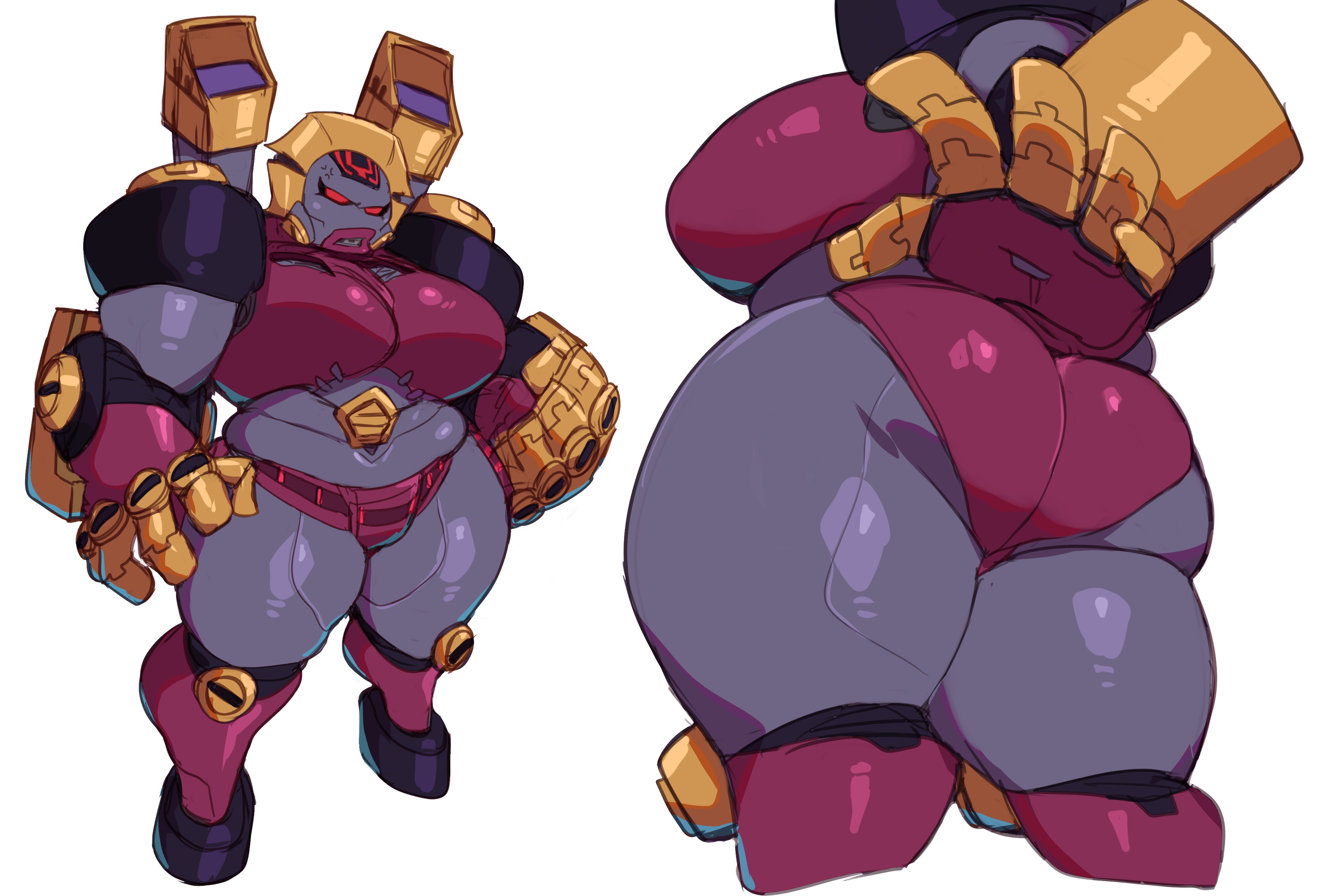 1girls, anger vein, ass, big breasts, breasts, decepticon, empty eyes, female, female only, lightsource, looking at viewer, panties, rear view, red eyes, robot, robot humanoid, solo, strika, thick, thick ass, thick thighs, tight clothing, transformers, transformers animated, very high resolution, white background