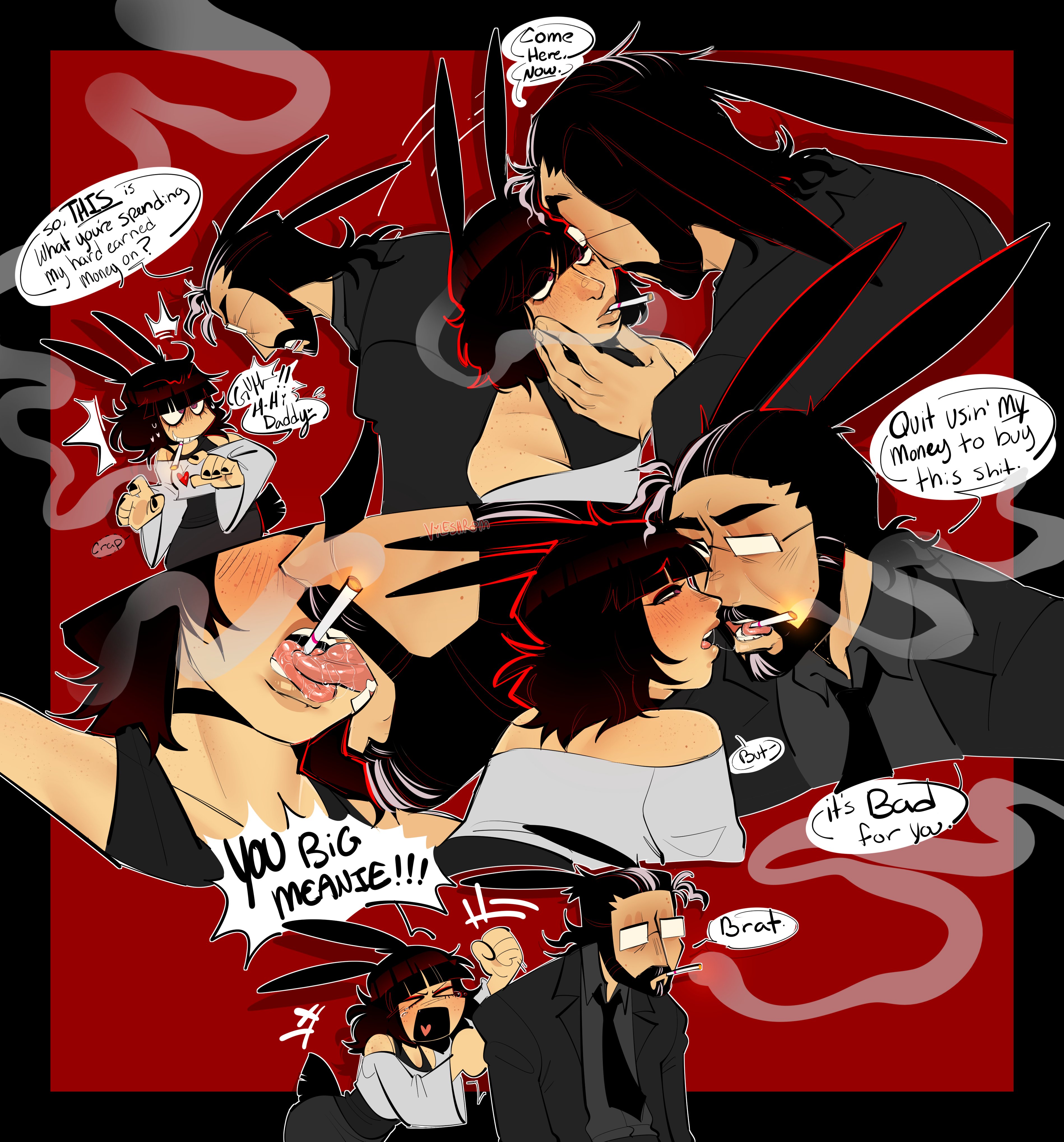 1boy1girl, age difference, bileshroom, female, french kiss, french kissing, kissing, male, oc, older male and younger female, tongue, tongue kiss