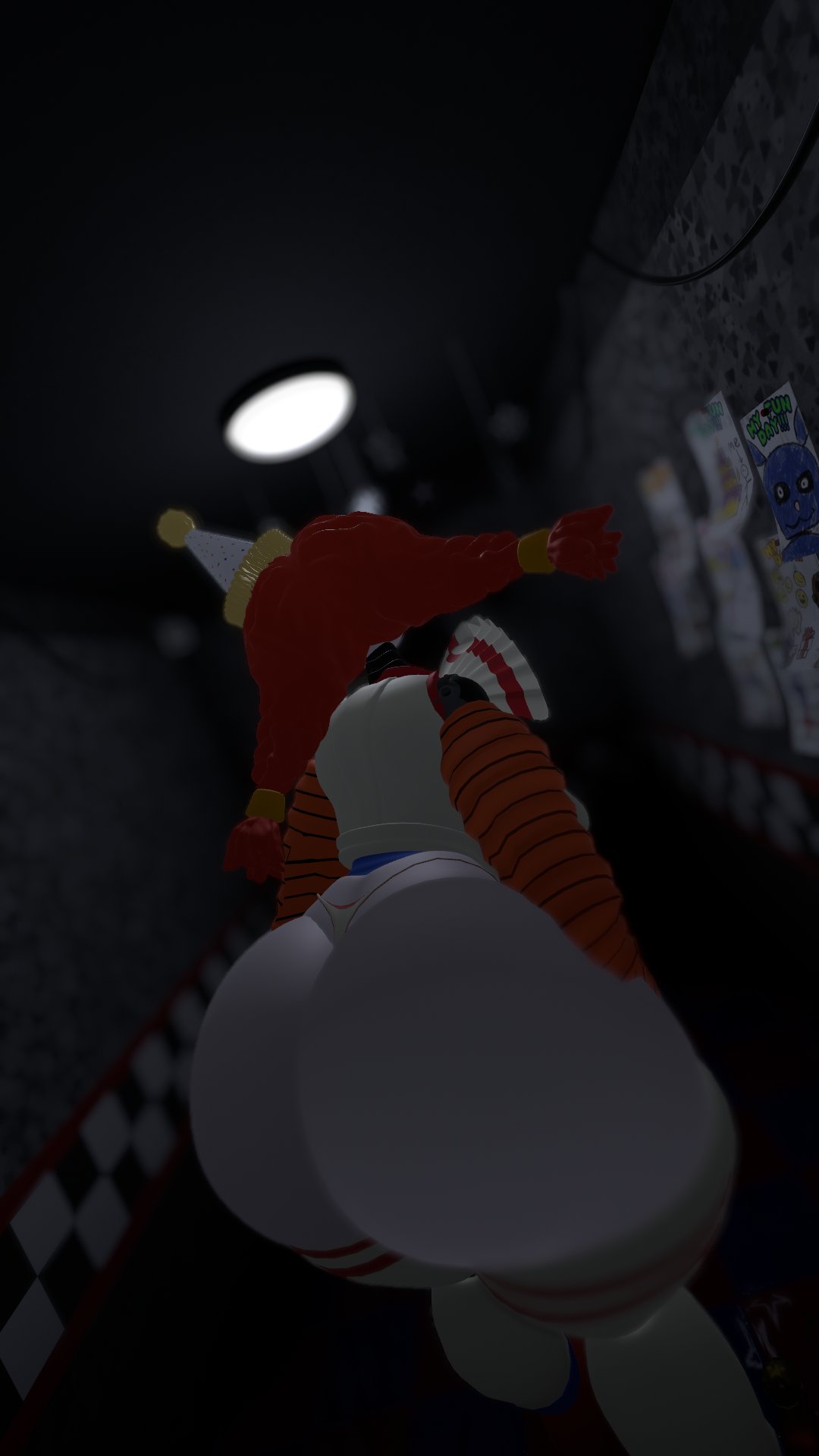 1girls, 3d, animatronic, animatronic female, ass, ass focus, bending over, big ass, big hips, clown, clown girl, curvy, curvy figure, female, female focus, female only, five nights at freddy's, five nights at freddy's: secret of the mimic, fnaf1 location, hips, hourglass figure, hourglass figured female, huge ass, huge thighs, jackie (fnaf), jackie (mishuuyu), large ass, legs, mishuyuu (modeler), panties, robot, robot girl, secret of the mimic, solo, the mimic (fnaf), thong, vrchat, waist