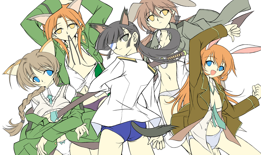 charlotte_e._yeager clothing eye_patch gertrud_barkhorn lynette_bishop medium_breasts minna-dietlinde_wilcke one-piece_swimsuit panties sakamoto_mio strike_witches swimsuit tagme world_witches_series