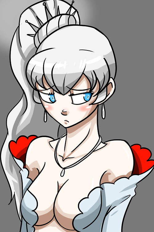 blush cleavage crown earrings necklace pointy_chin rwby stripping tagme vale_outfit weiss_schnee weiss_schnee_(vale) white_hair