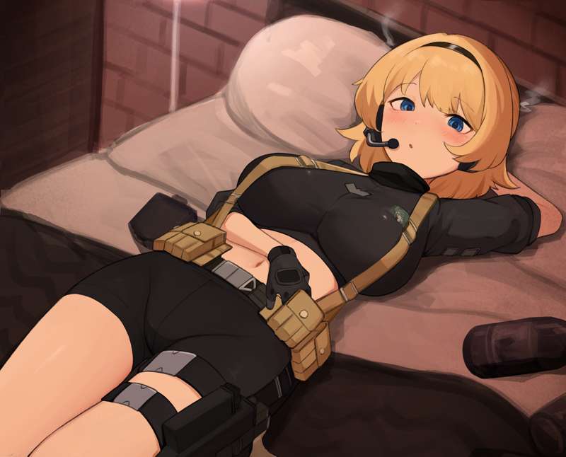 1girls, daebom, female, on back, tactical gear, tactical girl (daebom), tagme, virtual youtuber