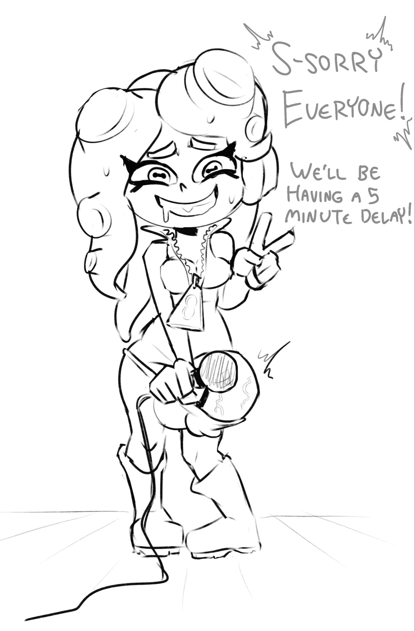 1futa, balls, big cock, big penis, boots, breasts, bulge, bulge through clothing, clothed, clothes, clothing, cock, drool, drooling, erection under clothes, futanari, genitals, huge cock, humanoid, humanoid penis, intersex, marina (splatoon), mostly clothed, off the hook (splatoon), oogabutt, pants, peace sign, penis, smile, splatoon, splatoon (series), splatoon 2, sweat, sweatdrop, sweating, zipper