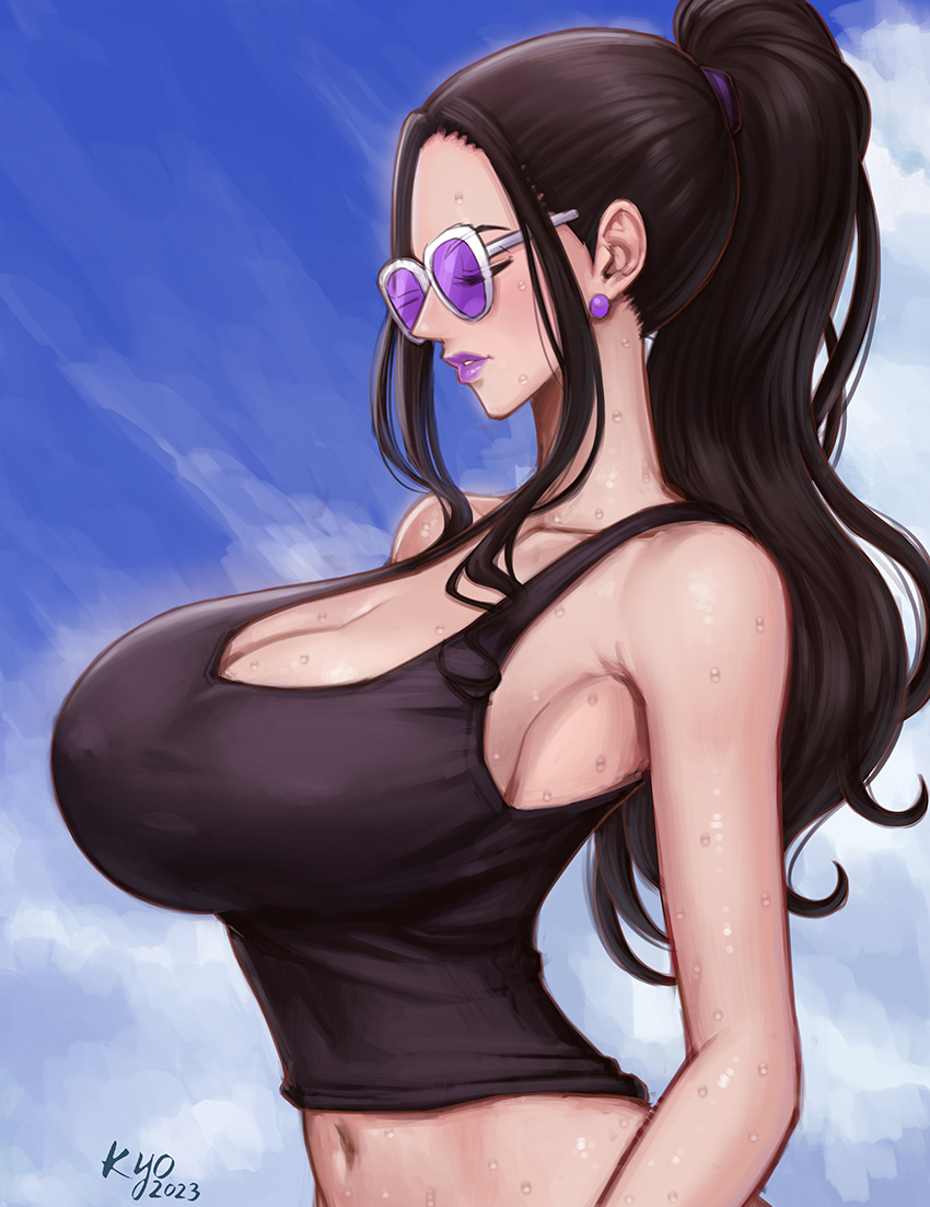 big_breasts breasts cleavage female female_only huge_breasts kyopink long_hair nico_robin one_piece post-timeskip post_timeskip shounen_jump sunglasses