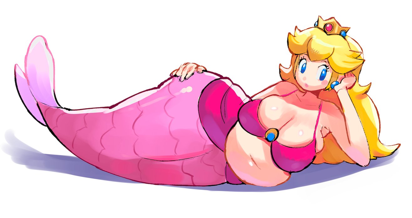 1girls 2d belly big_breasts blonde blonde_female blonde_hair blonde_hair_female breasts chubby fapolantern female mario_(series) mermaid mermaid_girl mermaid_tail nintendo pregnant princess_peach tail