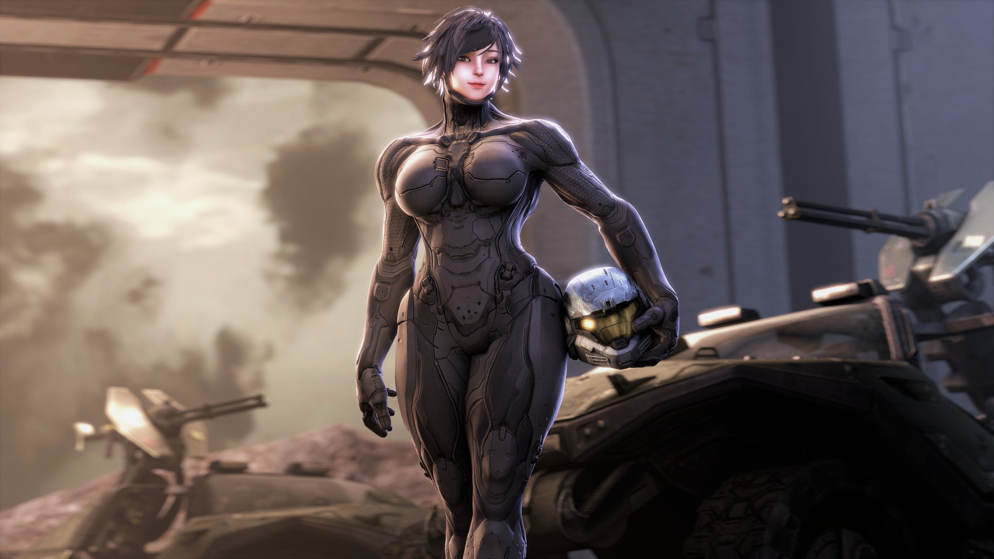 1girls, 2023, 3d, 3d (artwork), black hair, breasts, brown eyes, female, halo (series), helmet, hips, holding object, large breasts, looking at viewer, madis259, medium hair, no artist signature, no source, spartan (halo), thick thighs, thighs, wide hips