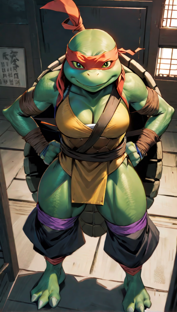 1girls 2020s 2023 ai_generated anthro cleavage dezgo_ai female female_only scalie scalie_humanoid scalieton self_upload teenage_mutant_ninja_turtles turtle turtle_humanoid