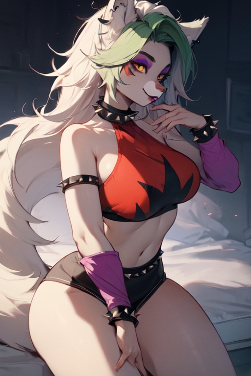 ai generated, breasts, female, five nights at freddy's, five nights at freddy's: security breach, fully clothed, roxanne wolf (fnaf), smile, thick thighs