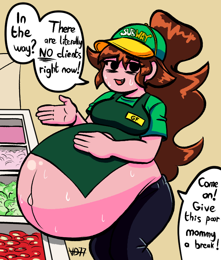 belly big_breasts friday_night_funkin girlfriend_(friday_night_funkin) mommy pregnant pregnant_female stomach subway_(franchise) subway_uniform tummy voredude77