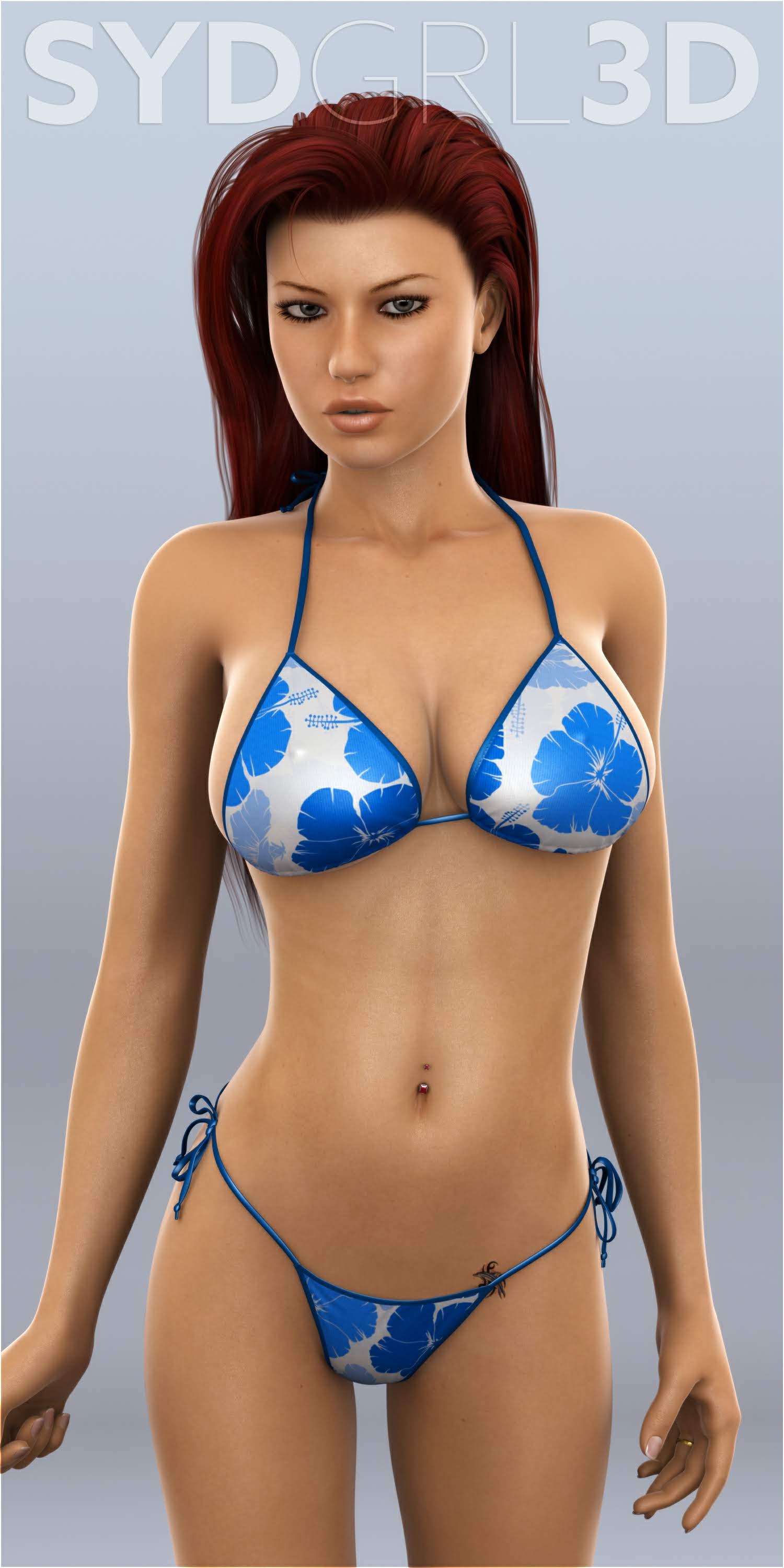 bikini breasts red_hair sydgrl3d tattoo