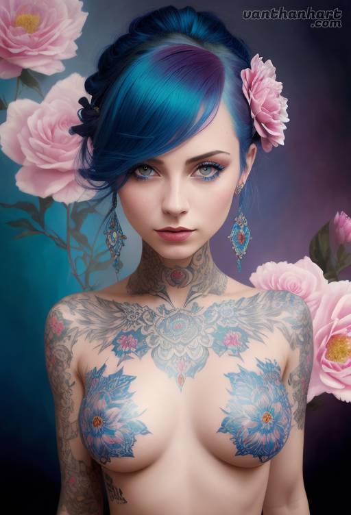 ai_generated anime_nose anime_style artist_name blue_hair boss color designer_clothing facepaint flower_in_hair flower_tattoo flowers game_cg game_character gift japanese japanese_clothes japanese_style kimono love lovers mafia make nude nude_female pink_hair skin smile stable_diffusion tattoo