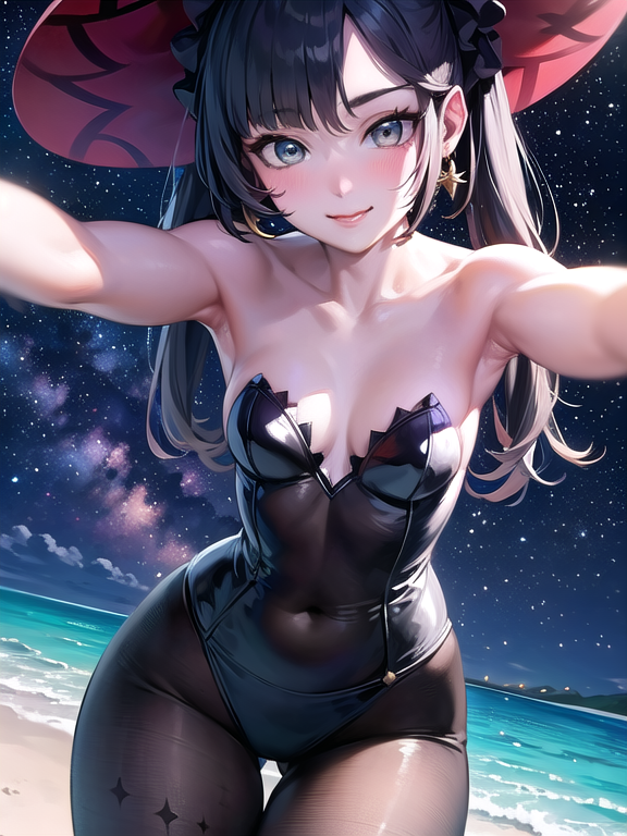 1girls ai_generated armpits bunnysuit genshin_impact incoming_hug long_hair looking_at_viewer mona_(genshin_impact) small_breasts stable_diffusion yukino_ai