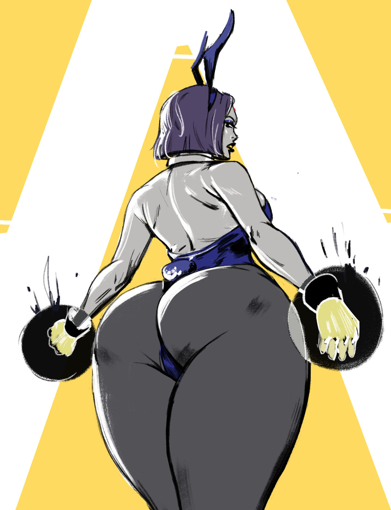 1girls, ass, back view, big ass, big breasts, big butt, breasts, bunny ears, bunnysuit, dc, dc comics, fat ass, female, headband, huge ass, huge thighs, leotard, looking at viewer, looking back, looking back at viewer, pantyhose, purple hair, rachel roth, raven (dc), redblacktac, sideboob, teen titans, thick thighs, wide hips