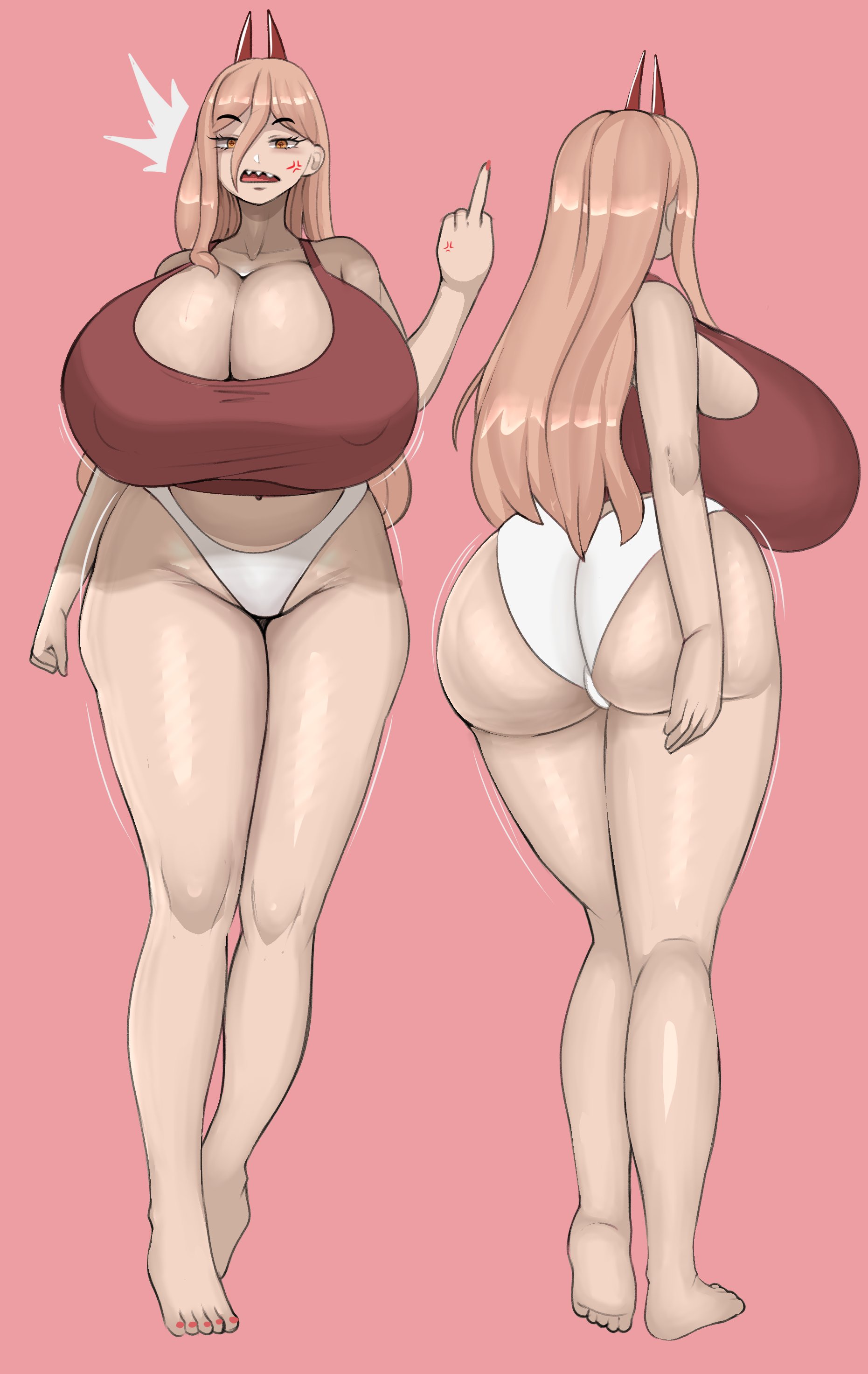 1girls, alternate breast size, ass, blonde hair, breasts, chainsaw man, female, fladdykin, hips, huge ass, huge breasts, light skin, light-skinned female, long hair, power (chainsaw man), power (figure), thick thighs, thighs, thong, voluptuous, wide hips