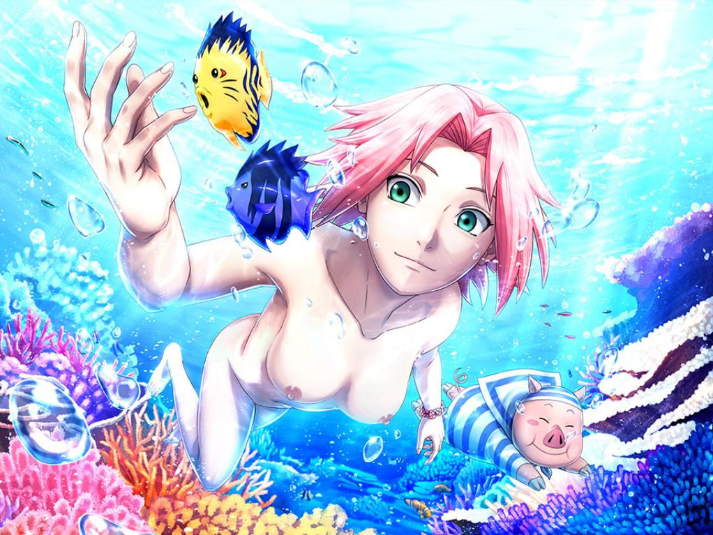 1animal 1girls air_bubbles bent_over big_breasts bracelet breasts completely_nude completely_nude_female diving edit female female_focus fish floating freediving green_eyes leaning leaning_forward long_hair looking_at_partner marine medium_breasts naked naruto naruto_(series) naruto_shippuden navel nipples nude nude_edit nude_female ocean official_art petite petite_body pig pink_hair sakura_haruno sea short_hair skinny_dipping small_breasts summer sunlight swimming third-party_edit tonton underwater water