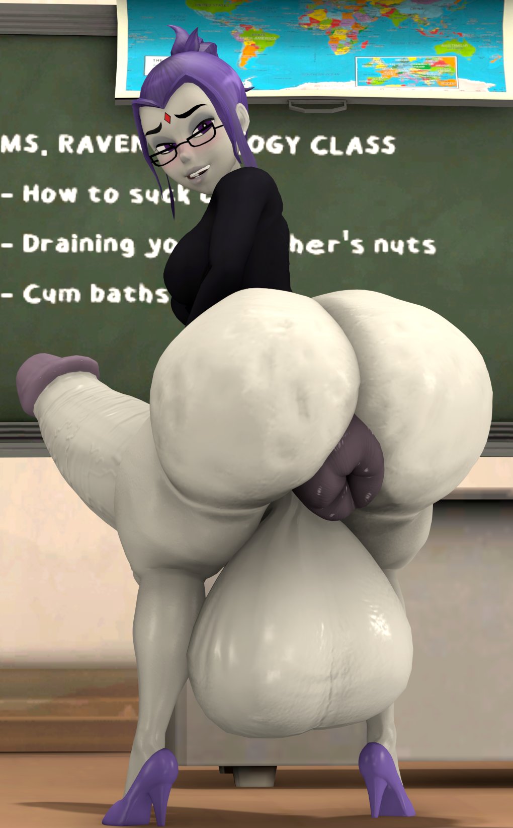 1futa 3d anus ass balls big_ass big_balls blackboard cellulite classroom dc dc_comics futa_only futanari gigantic_penis gigantic_testicles glasses grey_skin high_heels huge_ass huge_balls huge_penis huge_testicles hyper_penis large_breasts penis puffy_anus raven_(dc) shannonthefempyro solo solo_futa teacher teen_titans tight_clothing veiny_penis