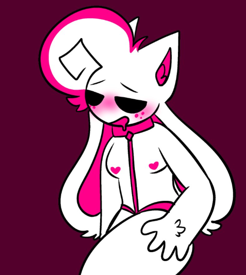 4_ears 4_fingers blush cruffle_(kittydogcrystal) drooling female female_only furry furry_only harness heart_nipples kittydog_(species) kittydogcrystal pink_fur solo white_fur