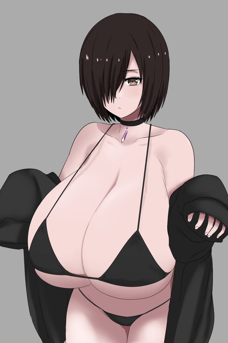 1girls 2023 big_breasts bikini black_bikini black_hair black_jacket bra breast_focus breasts cleavage collar expressionless female female_focus gigantic_breasts goth goth_girl hair hair_over_one_eye huge_breasts jacket_around_waist large_breasts looking_at_viewer nao_(ritsancrossover) oc original original_character outgrowing_clothes pai-chan_(nao) pale-skinned_female pale_skin short_hair skindentation solo solo_focus top_heavy