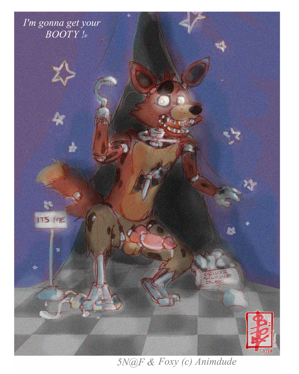 2014 animal_genitalia animatronic balls canine canine_penis erection fennec_(artist) five_nights_at_freddy's fox foxy_(fnaf) knot male male_only mammal penis smooth_skin solo