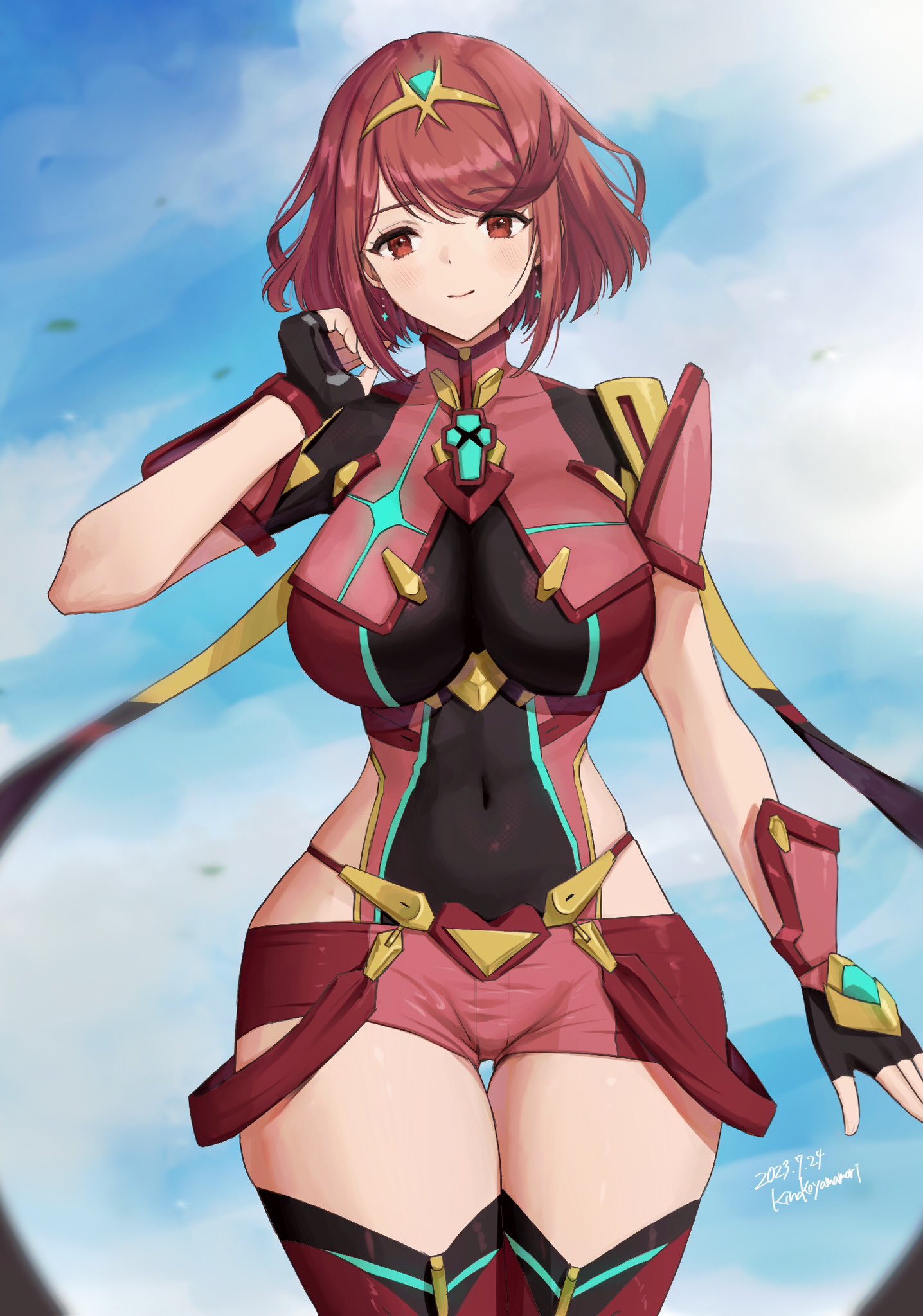 1girls breasts core_crystal female female_only looking_at_viewer nintendo oyasu_(kinakoyamamori) pin-up pinup pyra solo xenoblade_(series) xenoblade_chronicles_2