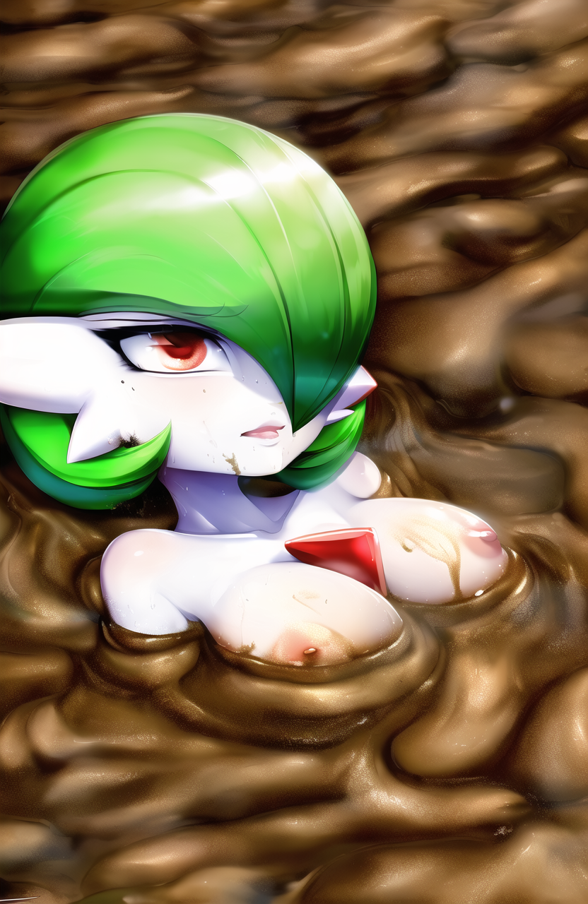 ai_generated awami_aiwam breasts female female_only gardevoir mud mud_pit muddy nai_diffusion nintendo nipples pokemon pokemon_(species) solo stable_diffusion