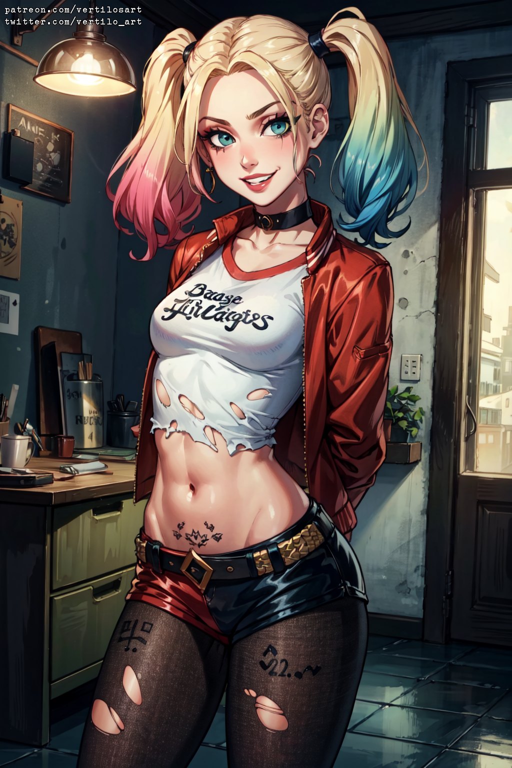 1girls, ai generated, dc, dc comics, female, female only, harley quinn, solo, suicide squad, tagme, vertiloart