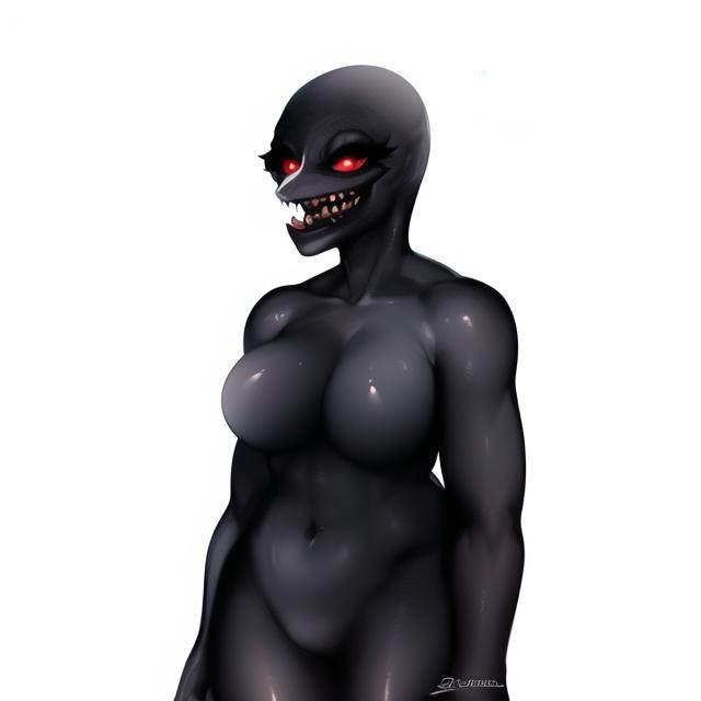 ai_generated border completely_nude completely_nude_female female_regenerator gray_body monster monster_girl red_eyes regenerator regenerator_(resident_evil) resident_evil resident_evil_4 resident_evil_4_remake teeth teeth_showing white_background