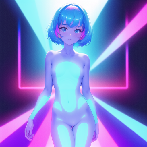 1girls ai_generated ai_girl blue_eyes bobcut colorful_background digital_girl expressionless hologram looking_at_viewer multicolored_hair nemus_waifu_generator pooplool synthwave tagme thin_arms thin_female