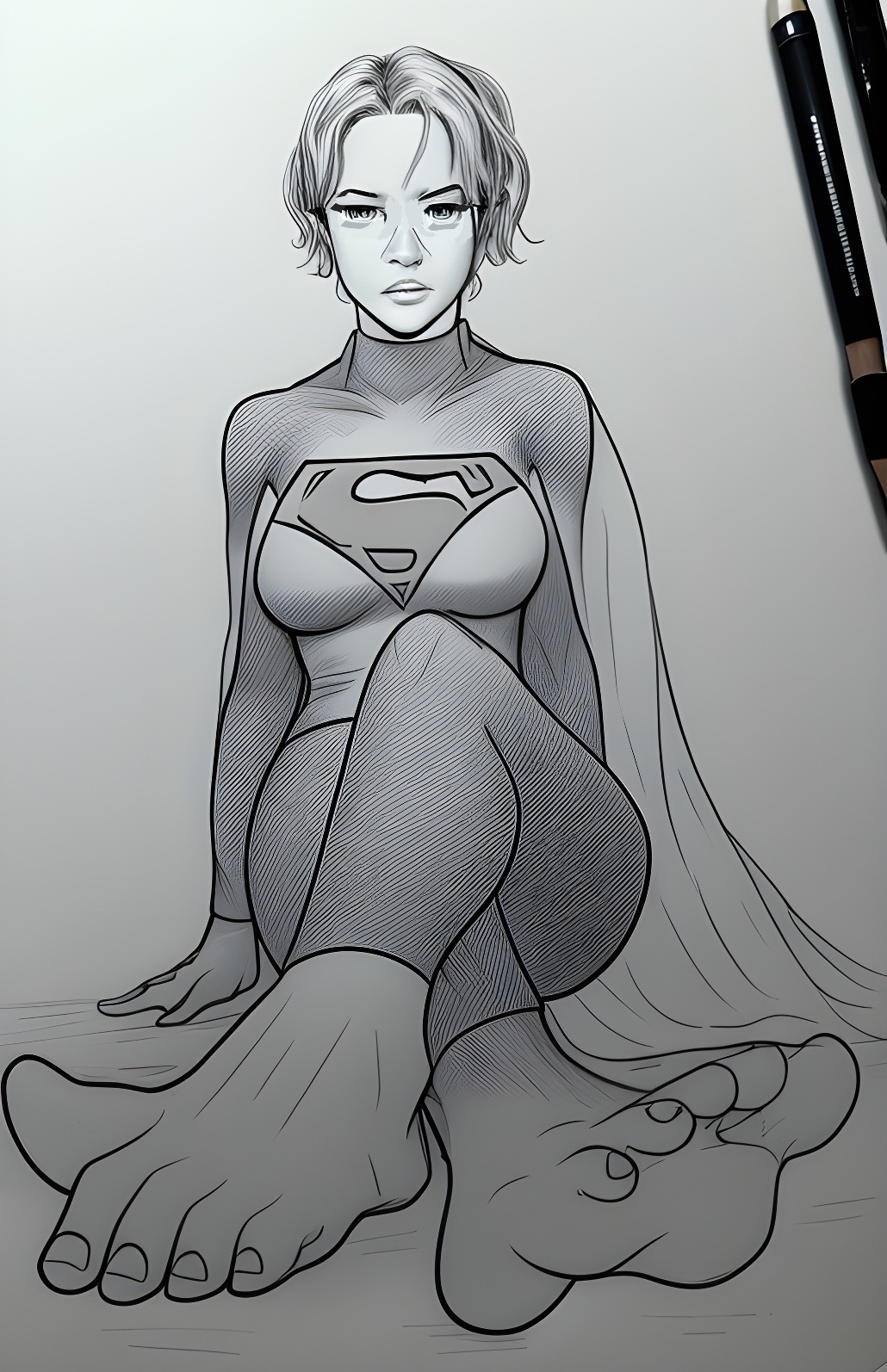 1girls actress celebrity dc dc_comics dc_extended_universe dceu digital_media_(artwork) drawing_tablet feet female female_only foot_fetish ink kara_danvers kara_zor-el monochrome sasha_calle sketch solo supergirl supergirl_(dceu) supergirl_(sasha_calle) supergirl_(series) superman_(series) the_flash_(2023) the_flash_(series) traditional_media