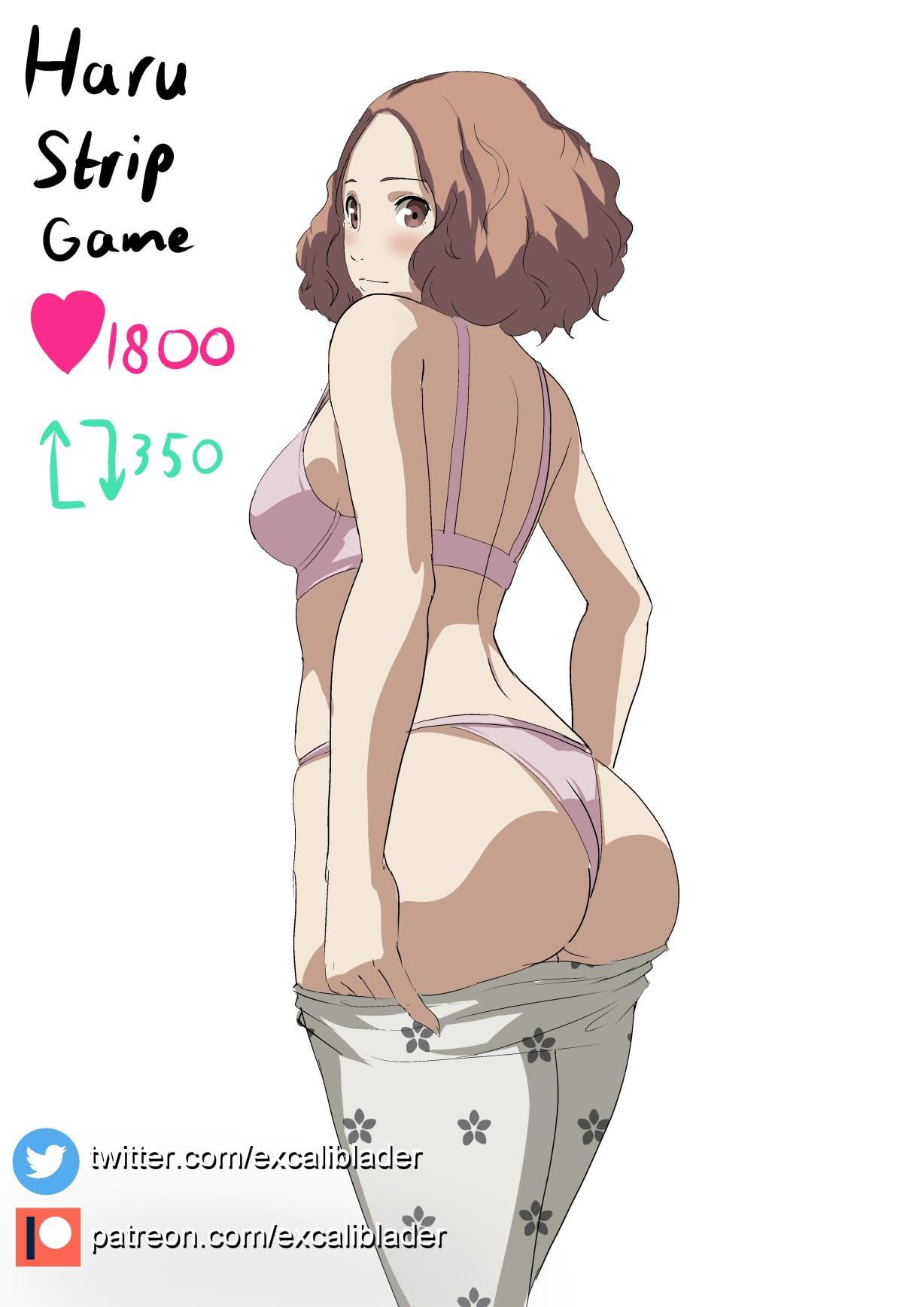 1girls almost_naked almost_nude atlus big_butt blush blushing_female bra_and_panties brown_eyes brown_hair butt butt_focus curly_hair excaliblader fat_ass female female_only floofy_hair fluffy_hair haru_okumura heart looking_back panties pantyhose pantyhose_pull persona persona_5 sega shin_megami_tensei solo solo_female solo_focus standing strip_game stripping taking_clothes_off twitter_strip_game_(meme) wavy_hair white_background