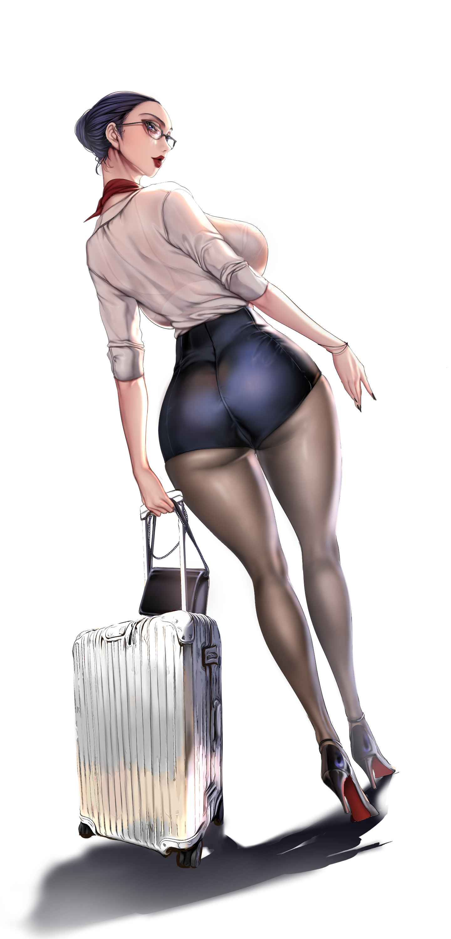 ass, brave new world, breasts, female, kim mi-jung, large ass, large breasts, makeup, mature female, milk, purple hair, red lipstick, solo, yoongonji