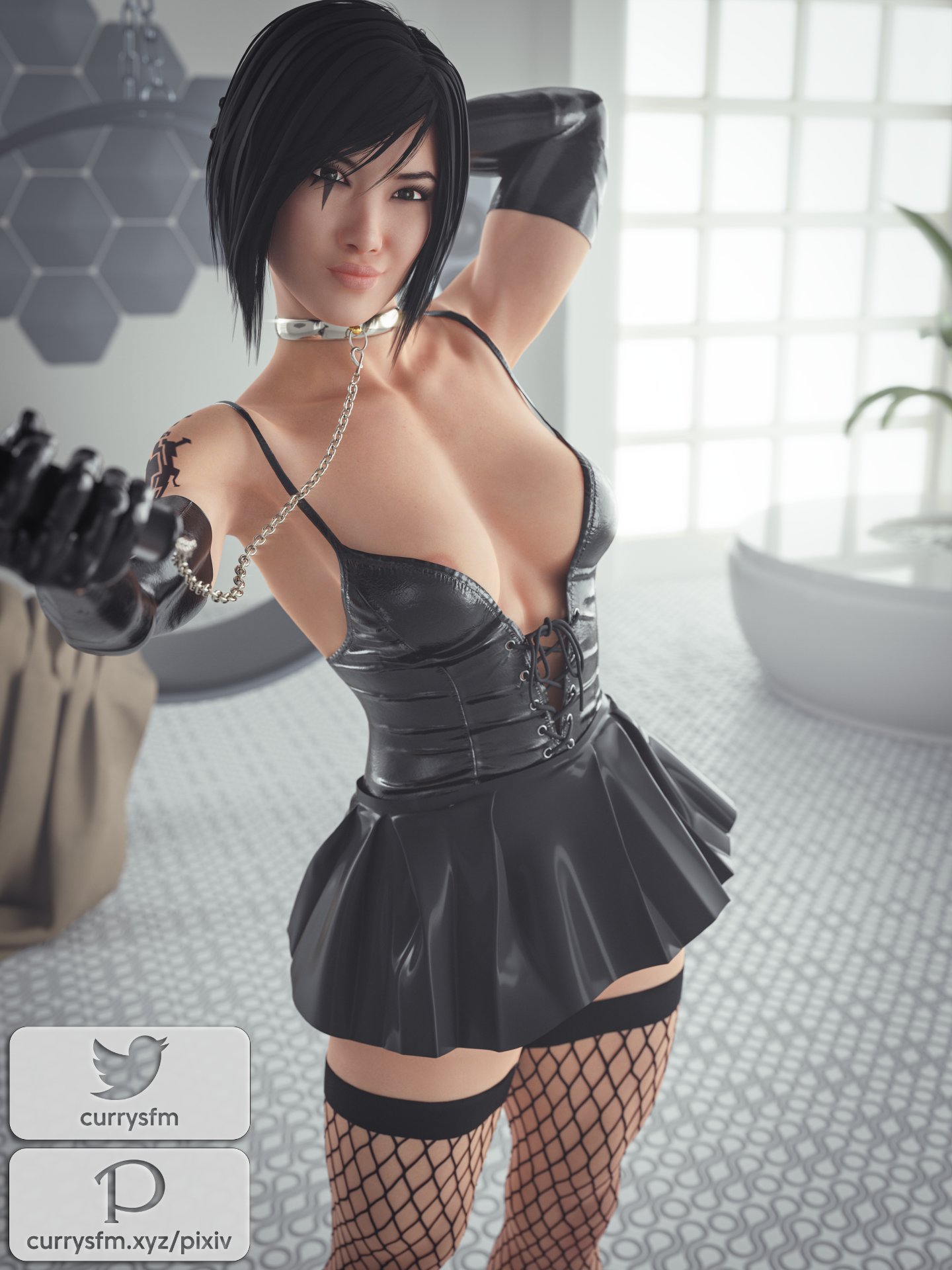 1girls, 3d, areola slip, asian, asian female, costume, currysfm, electronic arts, faith connors, faith connors (mirror's edge catalyst), female, female only, latex gloves, mirror's edge, mirror's edge catalyst, solo