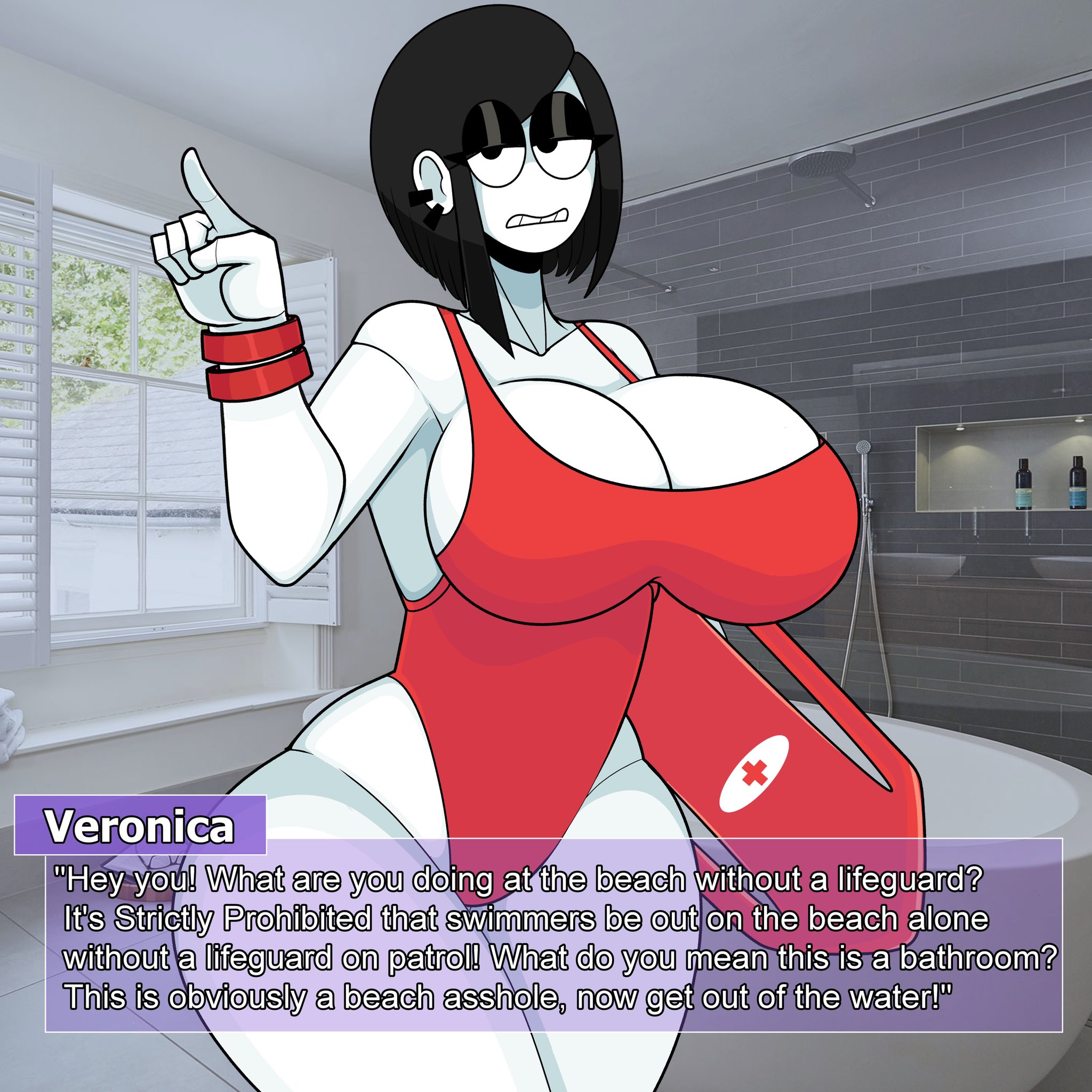 bracelet, breasts, ear piercing, female, lifeguard, saltynoodles, tagme, thighs, veronica (saltynoodles)