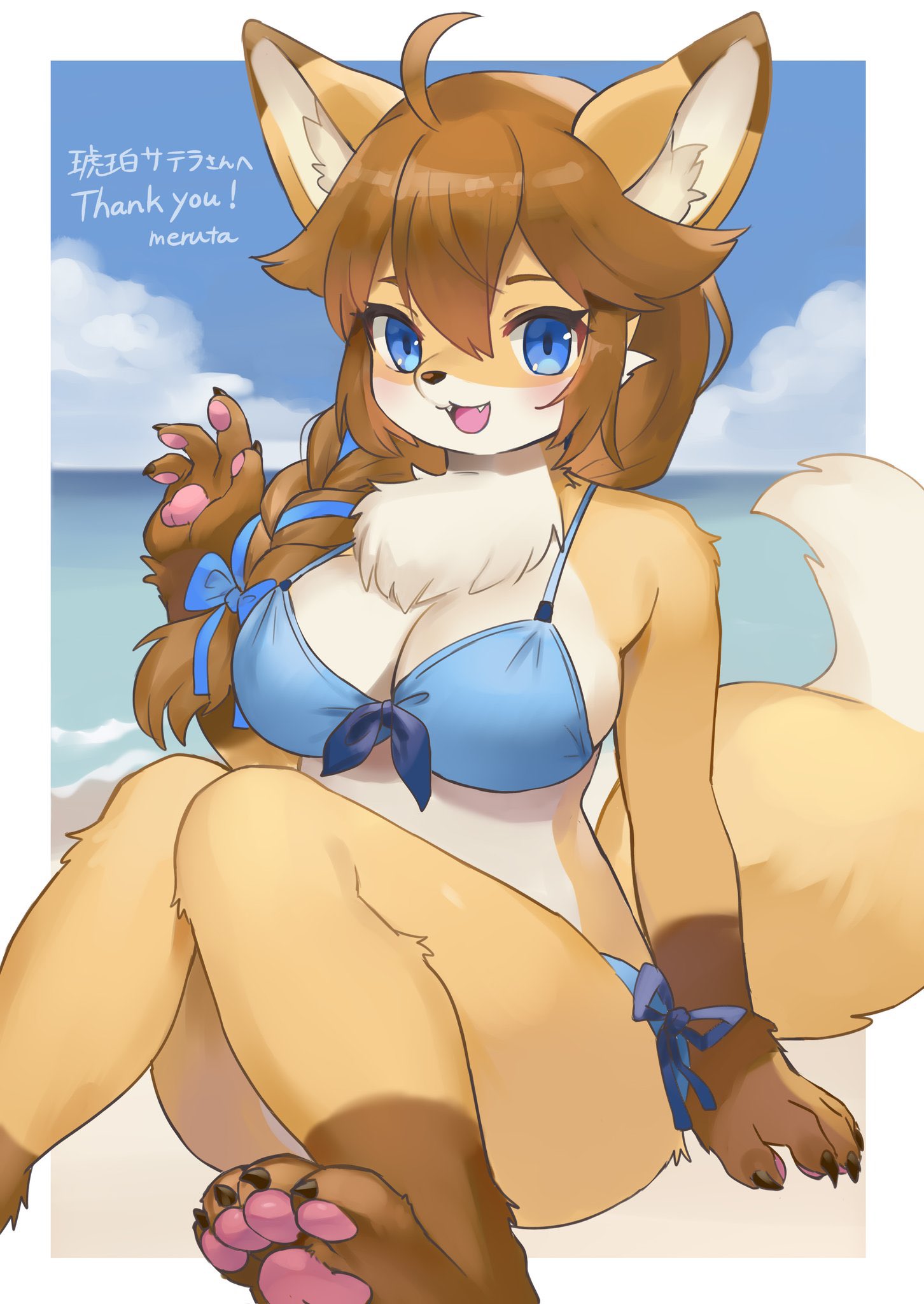 big_breasts bikini blue_eyes breasts brown_hair erumeruta fur furry tagme thick_thighs toe_beans