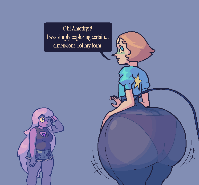 2girls amethyst_(steven_universe) ass_expansion blue_eyes bo_the_sno bottom_heavy cartoon_network fat_ass female_only gem_(species) huge_ass inflation massive_ass multiple_girls pearl_(steven_universe) see_through_clothing short_hair steven_universe