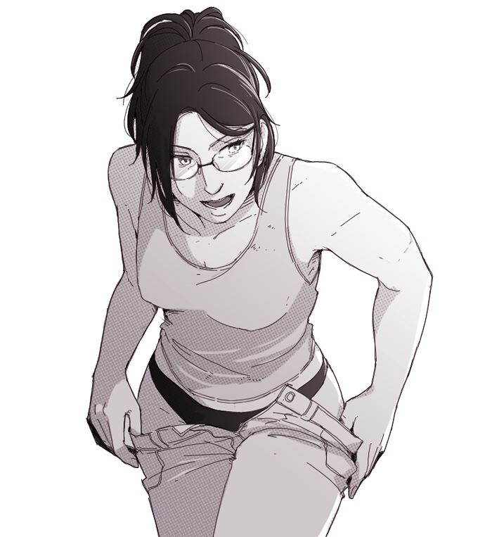 1girls attack_on_titan disrobing fit fit_female hanji_zoe hanpetos jeans medium_breasts panties tanktop tight_clothing tight_pants undressing