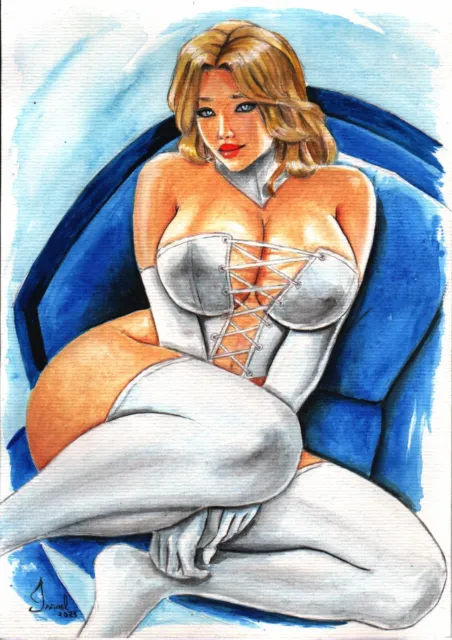 2023 big_breasts blonde_hair blue_eyes breasts cleavage corset elbow_gloves emma_frost hellfire_club ismael laced_corset marvel marvel_comics thick_thighs thighhighs white_queen x-men