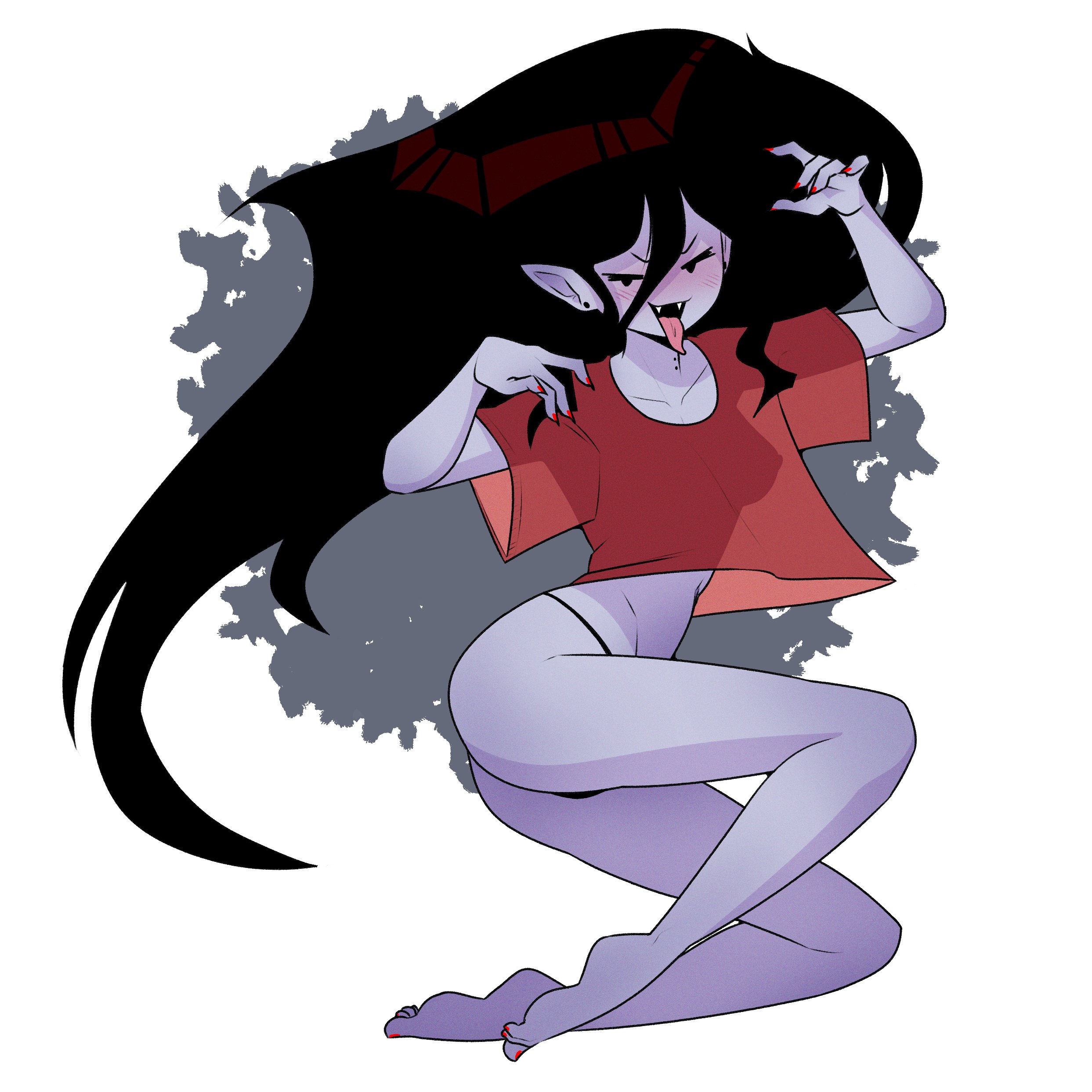 1girls, adventure time, blush, breasts, dabble, female, female only, looking at viewer, marceline, nipples, open mouth, panties, simple background, solo, tongue, tongue out, white background