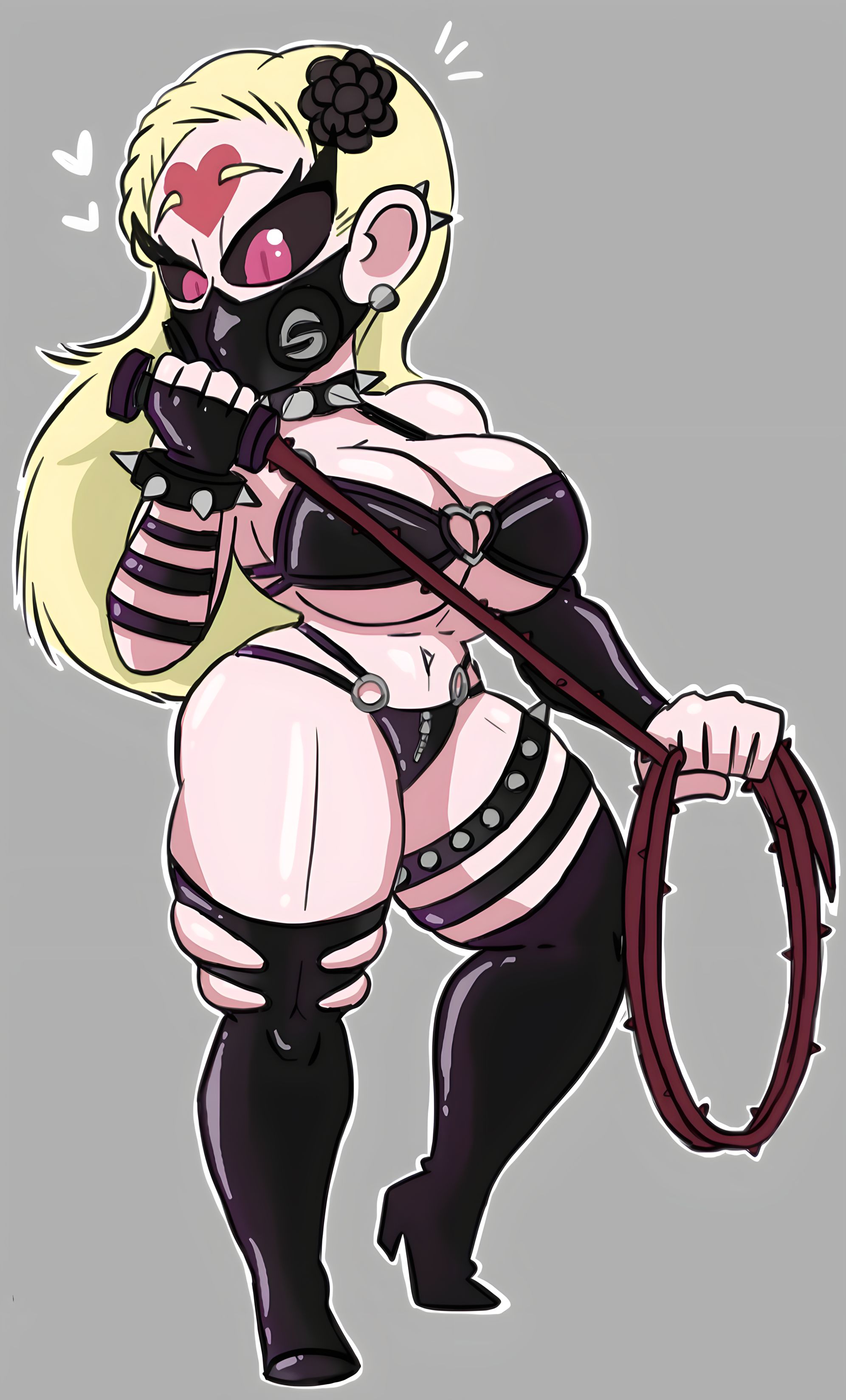 black sclera, blonde hair, boots, choker, collar, female, gas mask, high heels, kaijin hime do-s, long hair, mask, one-punch man, santiago951, spiked collar, spikes, tagme, thigh boots, thighhighs