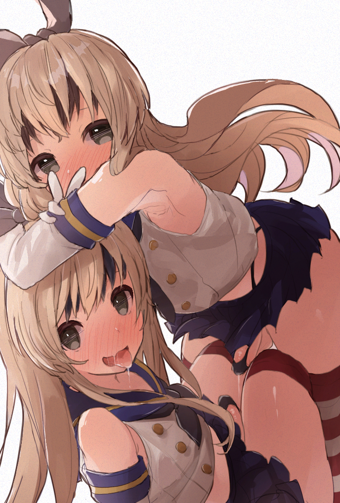 2boys black_eyes black_hair black_hairband black_neckerchief black_panties blonde_hair blue_sailor_collar blue_skirt bulge cosplay covered_penis crop_top crossdressing elbow_gloves erection erection_under_clothes gloves hairband kantai_collection kyantama_land long_hair male_focus microskirt multiple_boys neckerchief original panties penis penis_in_panties penis_peek pleated_skirt sailor_collar shimakaze-kun shimakaze_(kantai_collection) shimakaze_(kantai_collection)_(cosplay) skirt striped striped_thighhighs testicles thighhighs thong trap trap_on_trap underwear v white_gloves wig