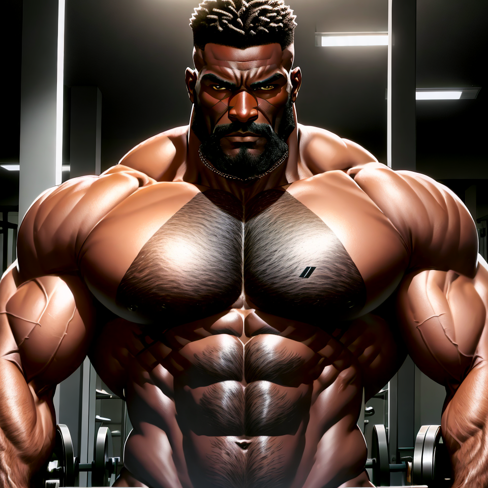 ai_generated black_body black_male black_man dark-skinned_male gym gym_leader muscular_male ripped_muscles topless topless_male workout