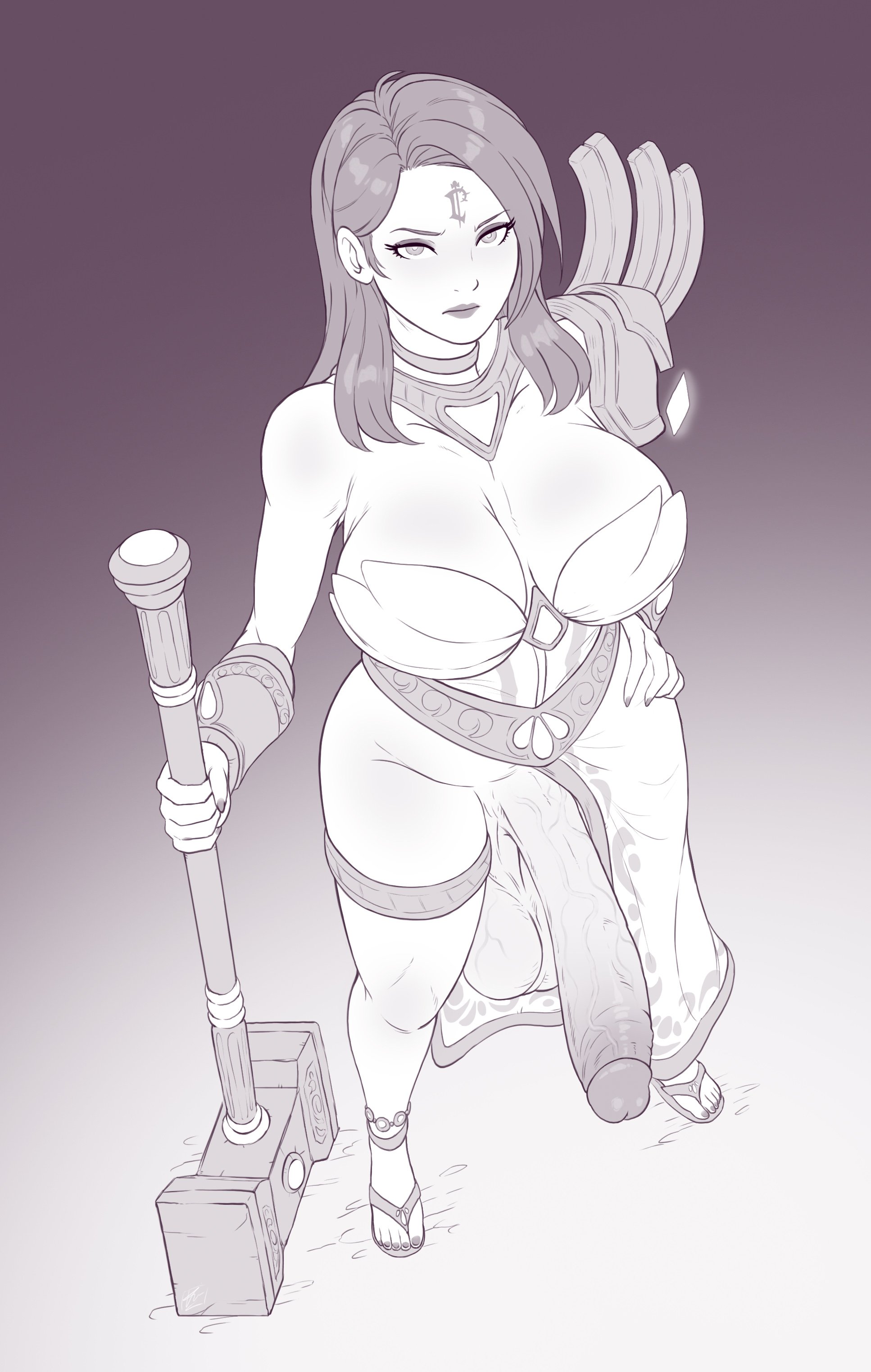 1futa, big ass, big balls, big breasts, big hammer, big penis, cock bigger than torso, futa only, futanari, hammer, huge cock, looking at viewer, oc, penis bigger than arm, random rend, solo, warcraft