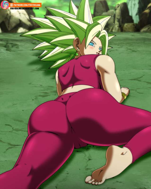 1girls, barefoot, caulifla, dragon ball, dragon ball super, dressed, foxybulma, fusion, huge ass, kale, kefla, lying on the floor