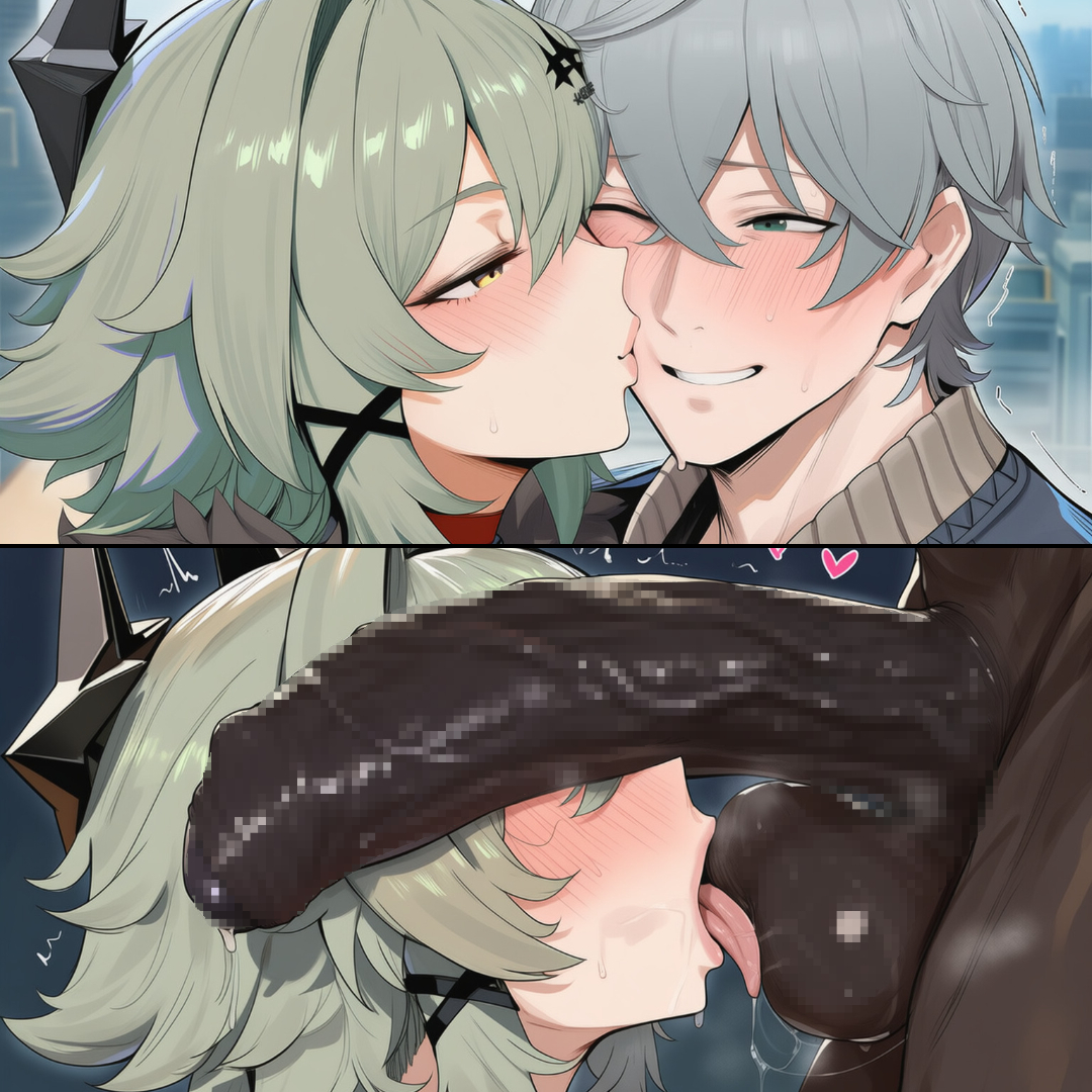 1girls, 2boys, 2koma, ai generated, balls, balls sucking, blush, caesar king, caesar king (zenless zone zero), cant see the haters, censored, dark-skinned male, erection, horn, interracial, kissing, koikatsufans, male, mosaic censoring, netorare, ntr, open mouth, penis, penis awe, saliva, sex, testicles, tongue out, wise (zenless zone zero), zenless zone zero